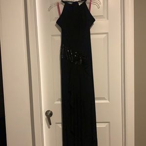 NWT Betsey Johnson Black gown size 2 floor length sequins around waist. Chiffon